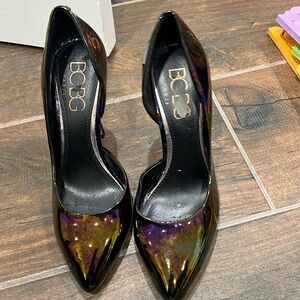 BCBG black chrome heels